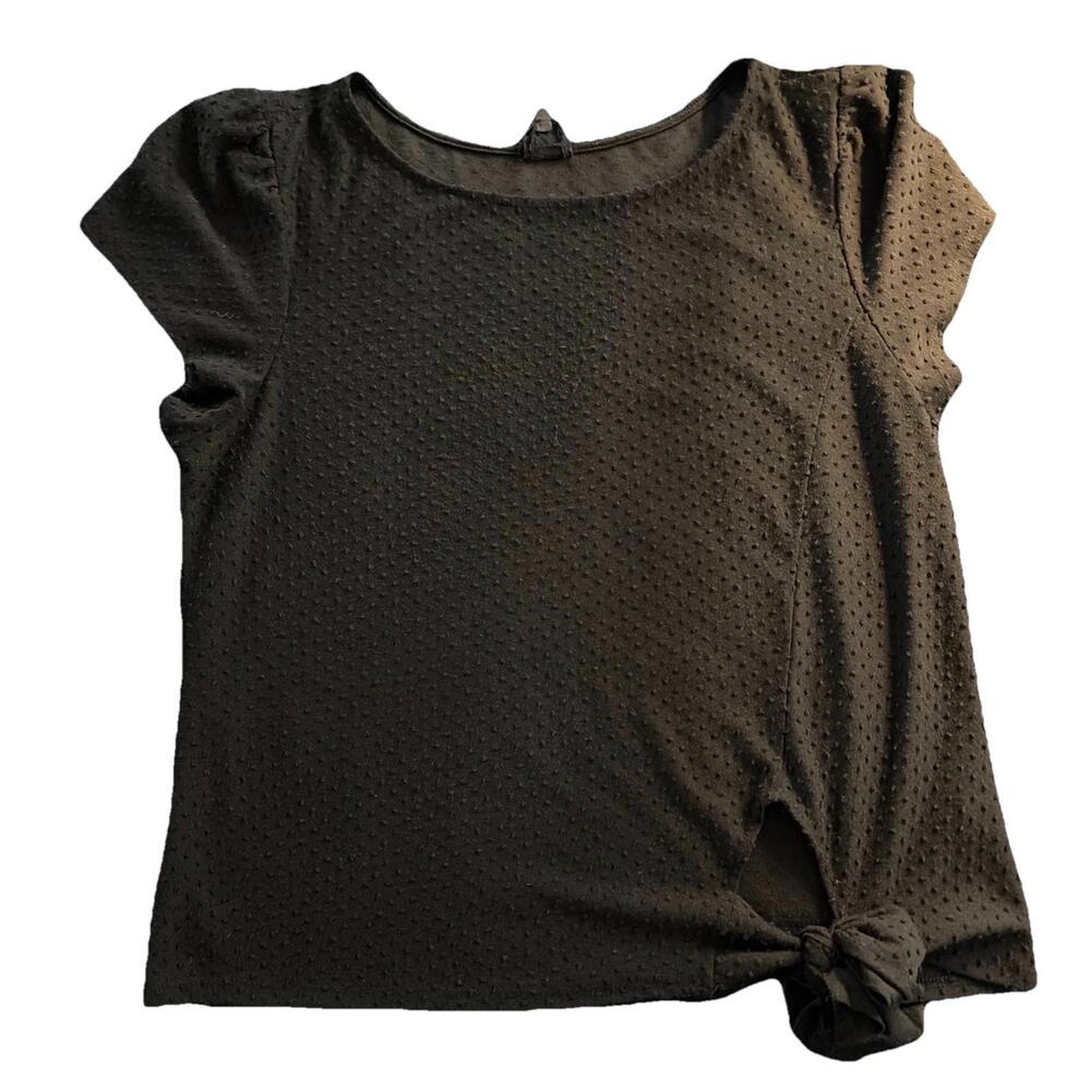 W5 Womens Black Swiss Dot Side Tie Puff Sleeve Top XL
